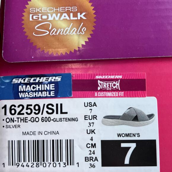 SKECHERS Go Walk Sandals, Women's Size 7, Glistening Silver - Picture 9 of 9